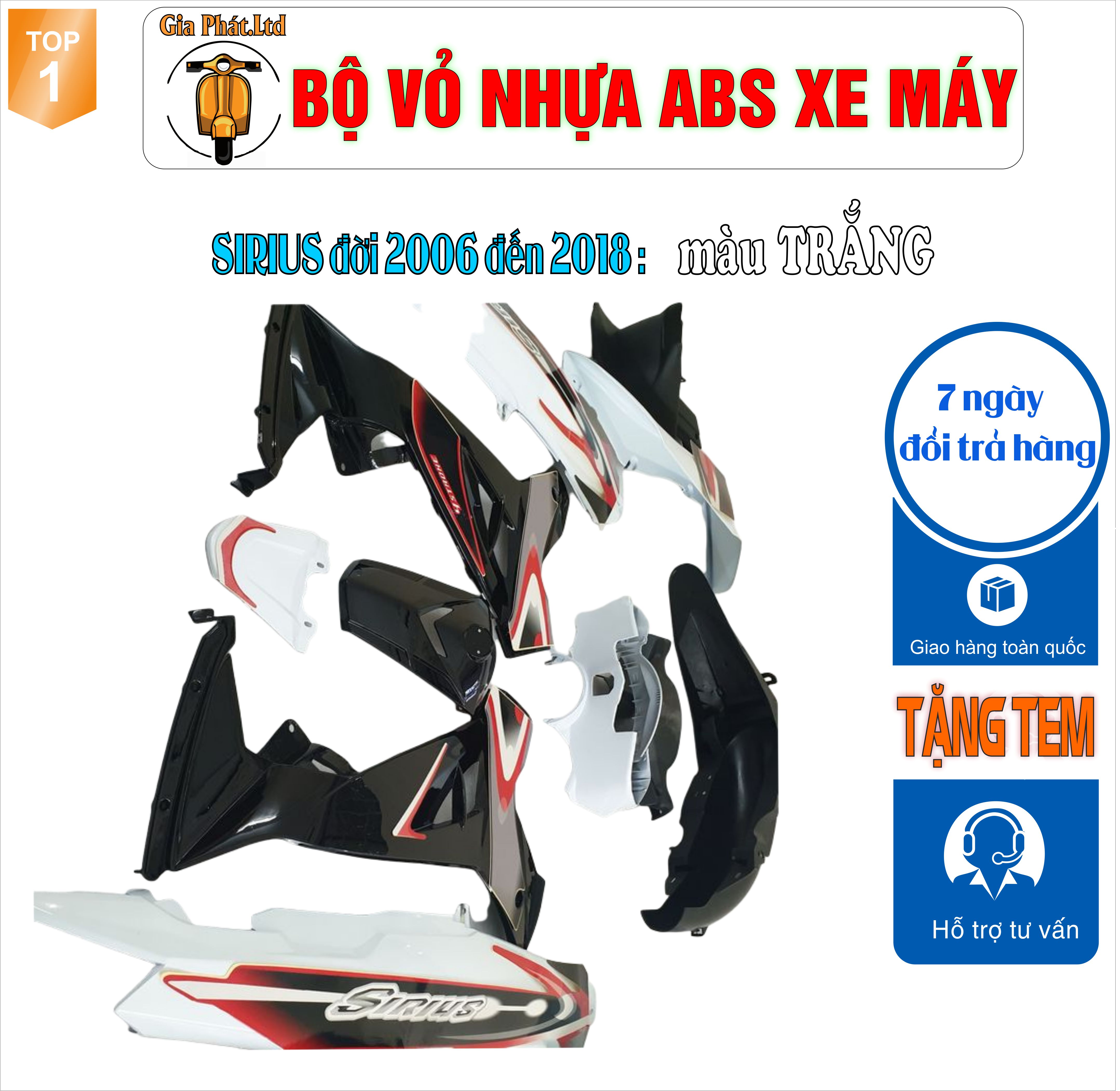 [TẶNG TEM] Bộ nhựa dàn áo xe SIRIUS màu TRẮNG , nhựa ABS nguyên sinh cao cấp -TKB-565 (8051