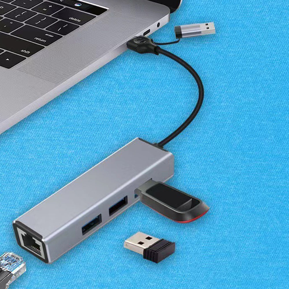 Cáp Chuyển Đổi 2 Đầu USB/ Type C Ra Mạng Lan RJ45 1000Mbps/Gigabit Ethernet SeaSy, Chuyển Đổi 2 Đầu USB/ Type C Ra Mạng Lan, Tích Hợp 3 Cổng USB 3.0, Tốc Độ Truyền 1000Mbps, Tương Thích Với Các Mạng Internet Và Hệ Điều Hành - Hàng Chính Hãng
