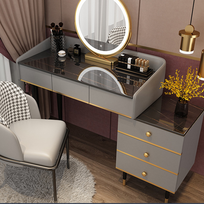Bàn Trang Điểm Phong Cách Bắc Âu Gương Đèn Led Cảm Biến Thông Minh, Luxury Bàn Trang Điểm Gương Đèn Led Có Ngăn Kéo -LUXBAB005
