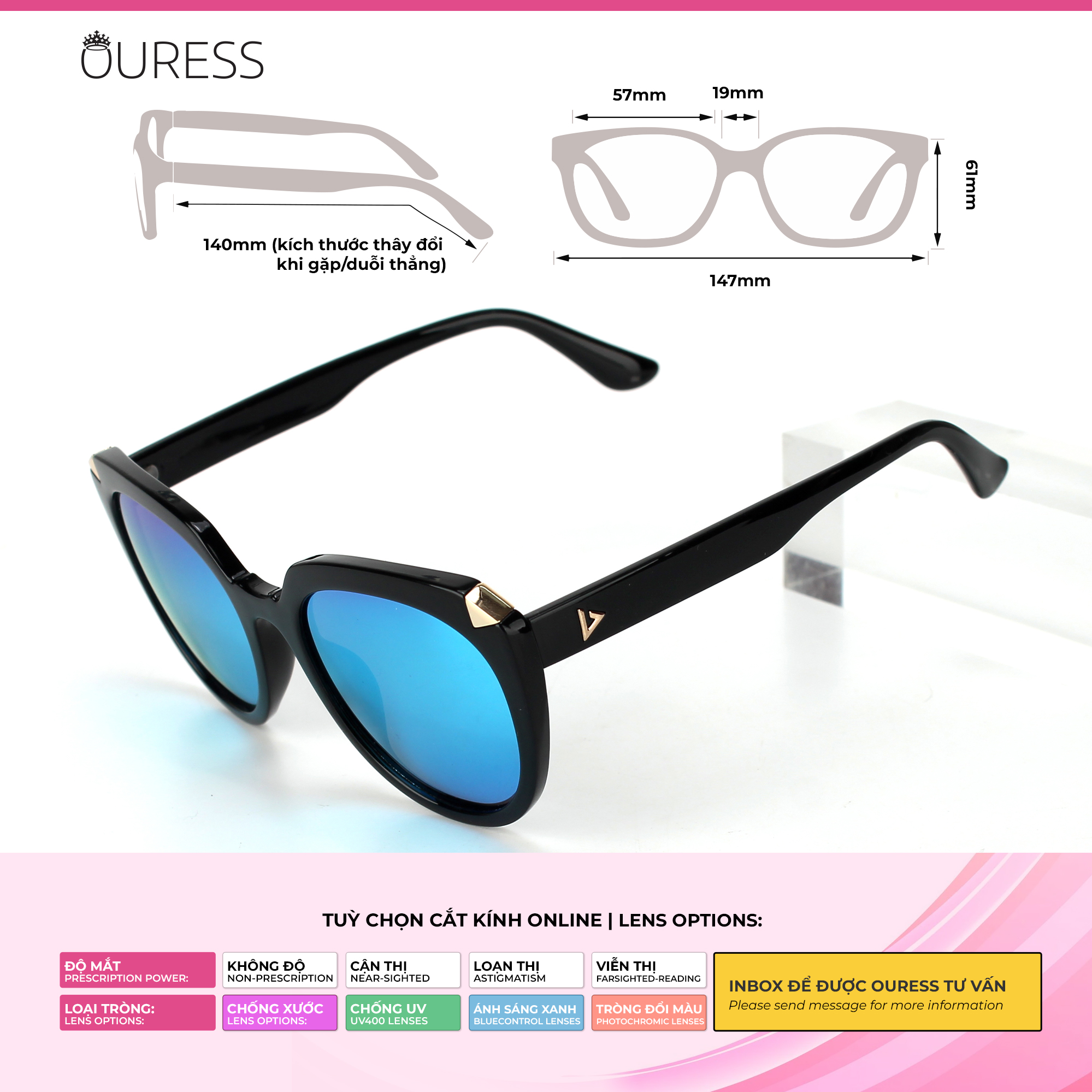 Kính mát nhựa thời trang 8824 chống uv sành điệu cá tính OURESS