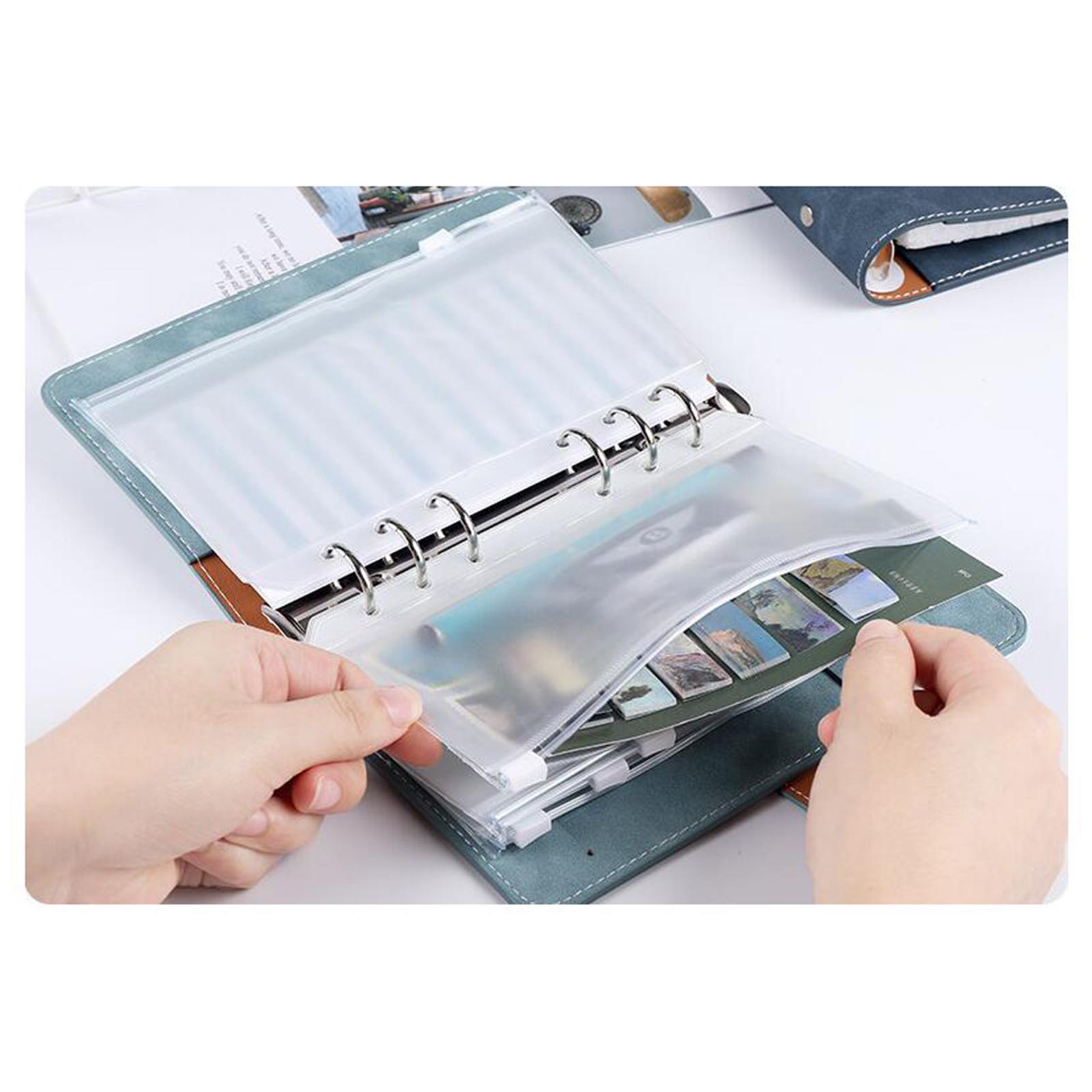 6 Rings A6 Notebook Binder Paper PU Leather Transparent Pockets with Zipper Envelopes