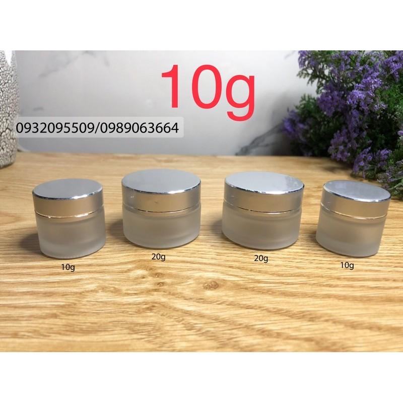 10 hũ thuỷ tinh 10g mờ nắp bạc đựng kem mỹ phẩm