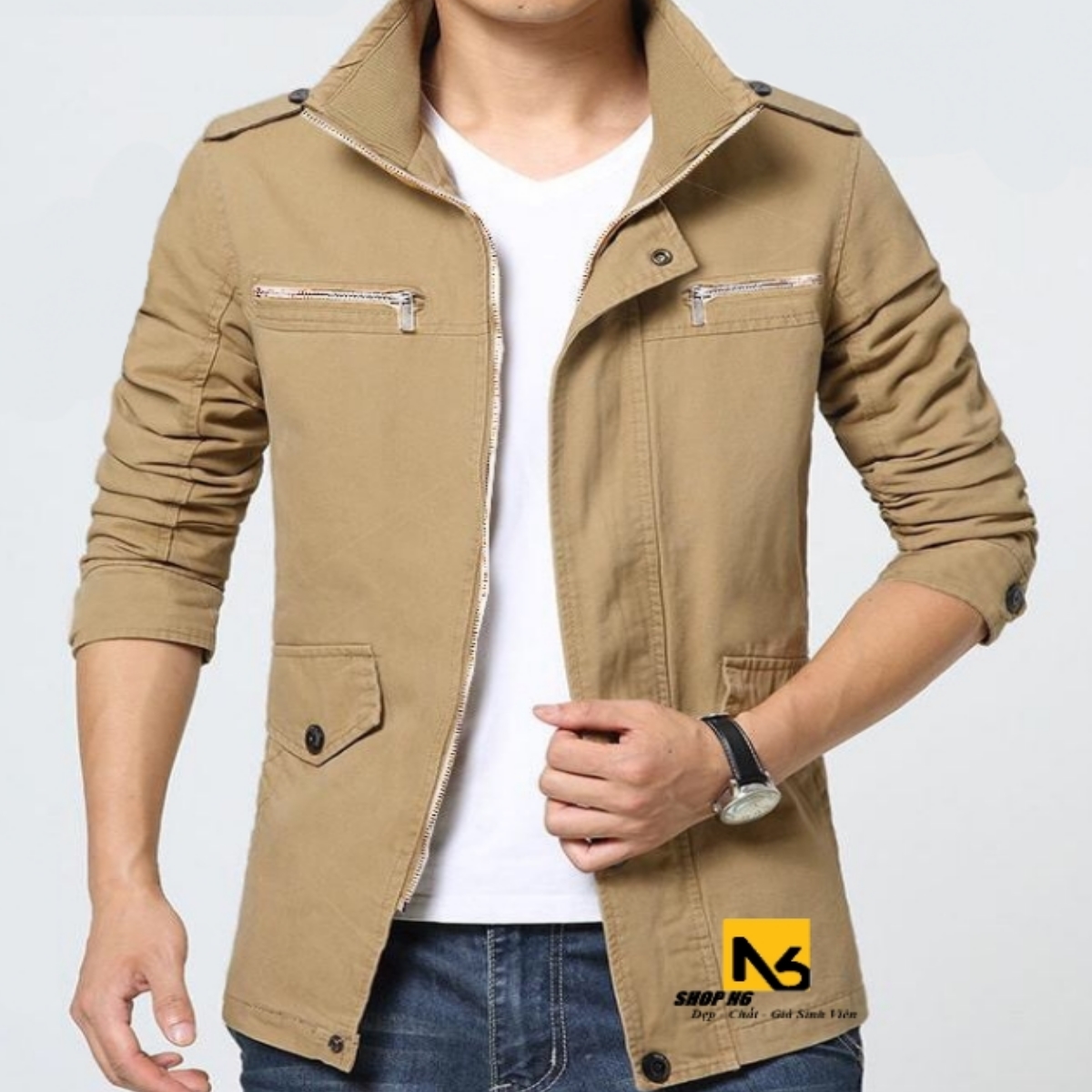 Áo Khoác Kaki Nam 2 Lớp Giả Vest Phối Khóa Ngực Cao Cấp ShopN6 - KK42
