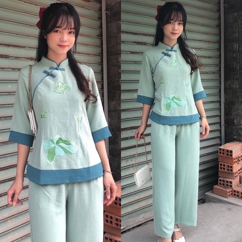 ĐỒ LAM ĐI CHÙA  Mẫu Đài Loan Thêu Hoa Sen