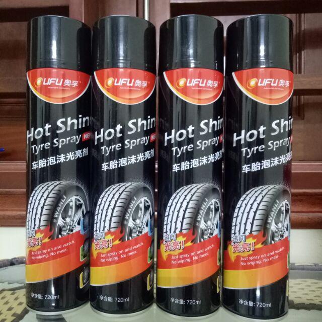 Xịt Bóng Lốp Hot Shine Đánh Bóng Lốp Xe, Làm Sạch Bụi Bẩn, Bảo Vệ Tăng Độ Đen Bóng Cho Xe Ô TÔ