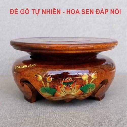 Đế Gỗ Thờ - Đế Gỗ Tự Nhiên Trang Trí Hoa Sen Đắp Nổi