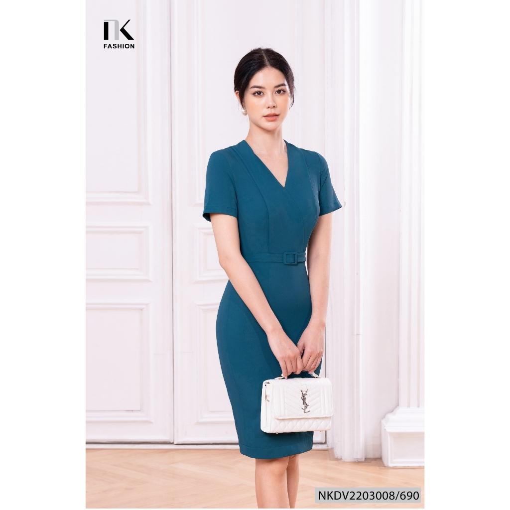 Đầm Công Sở NK FASHION Thiết Kế Dáng Ôm Cổ Chữ V Chéo Vạt Cách Điệu Chất Vải Nhập Hàn Không Nhăn Xù NKDV2203008