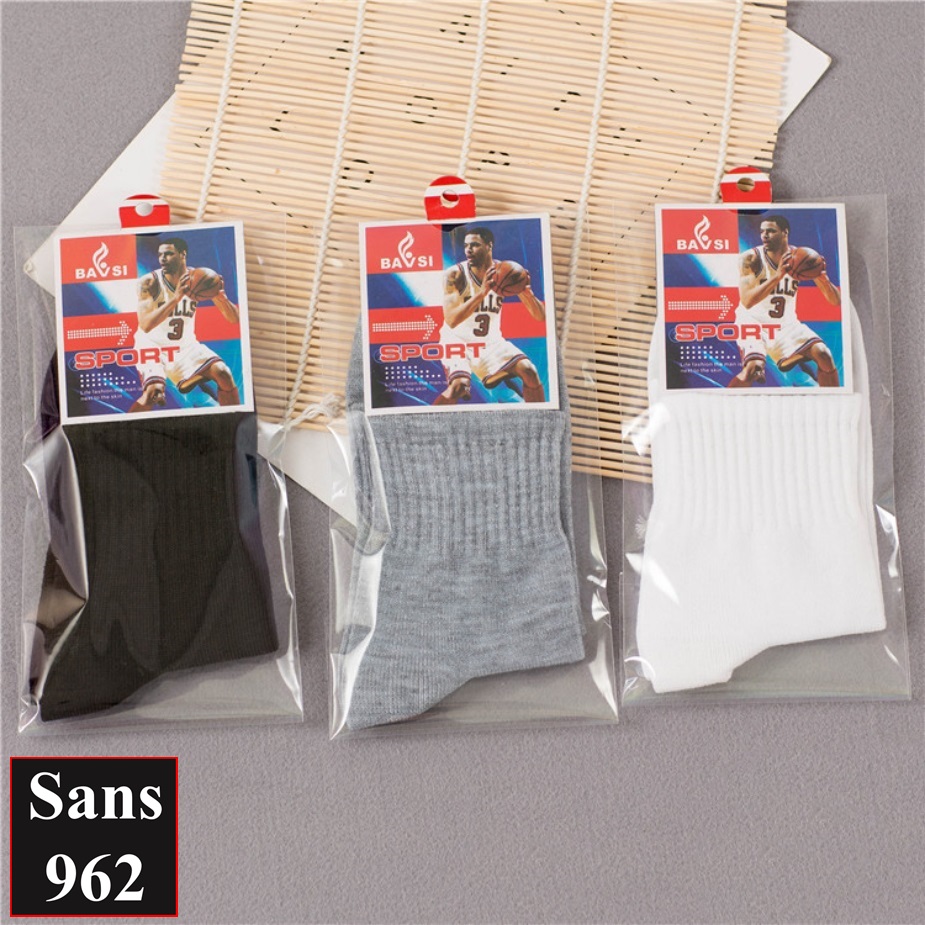 Tất vớ nam cổ cao trơn Sans962 basic cotton xịn mỏng mát thoáng khí khử mùi đen trắng xám thời trang công sở