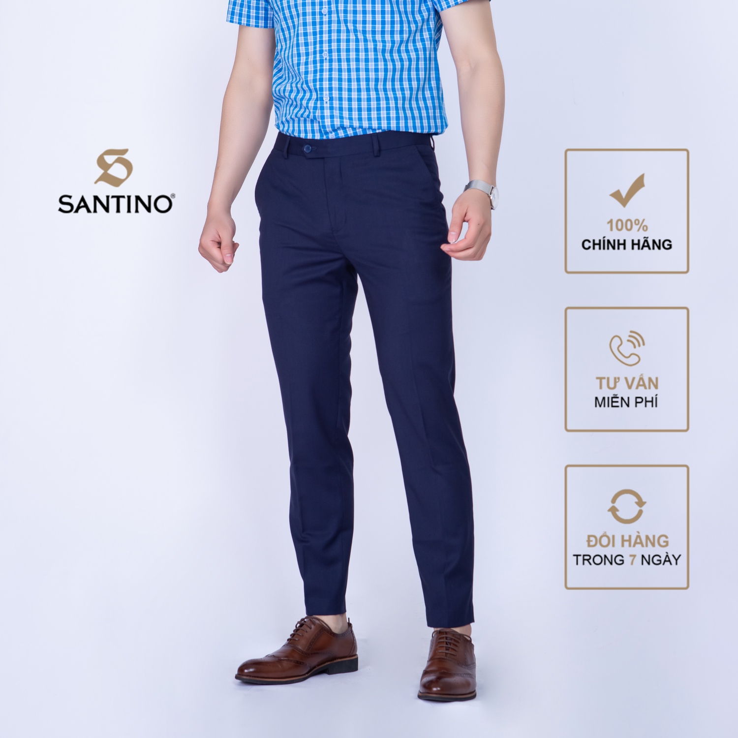 Quần âu nam dài trơn SANTINO, chất liệu Sợi tre dáng ôm slim fit công sở lịch lãm màu tím than Q069