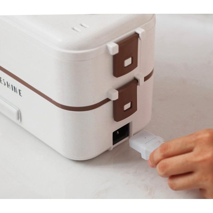 Hộp đựng cơm hâm nóng văn phòng 2 tầng Bento White