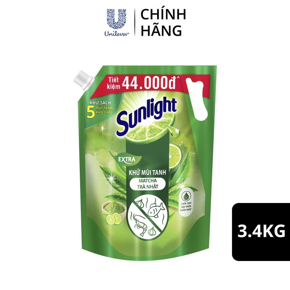 Nước rửa chén Sunlight Bio-care Thiên Nhiên 100% Gốc thực vật - Hương Matcha Trà Nhật Túi 3.4kg
