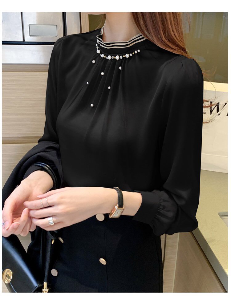 Áo sơ mi dổ đính hạt xếp ly cao cấp NT6374