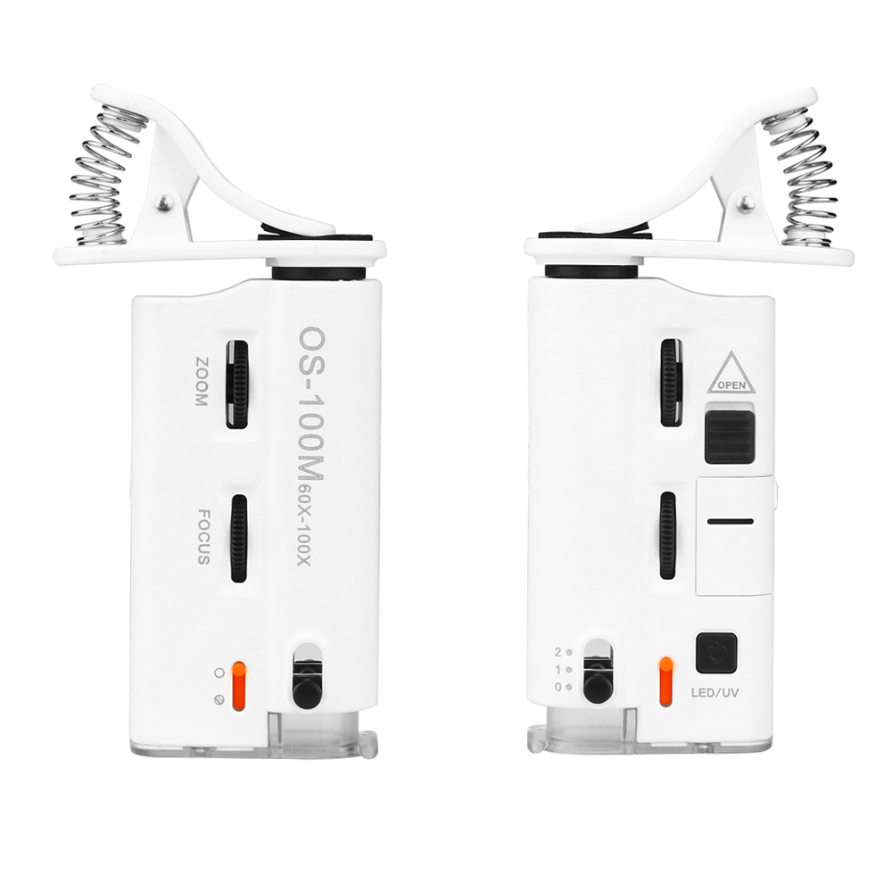 Ống kính hiển vi 60-100x đa năng dạng kẹp cho điện thoại với đèn LED/UV hỗ trợ