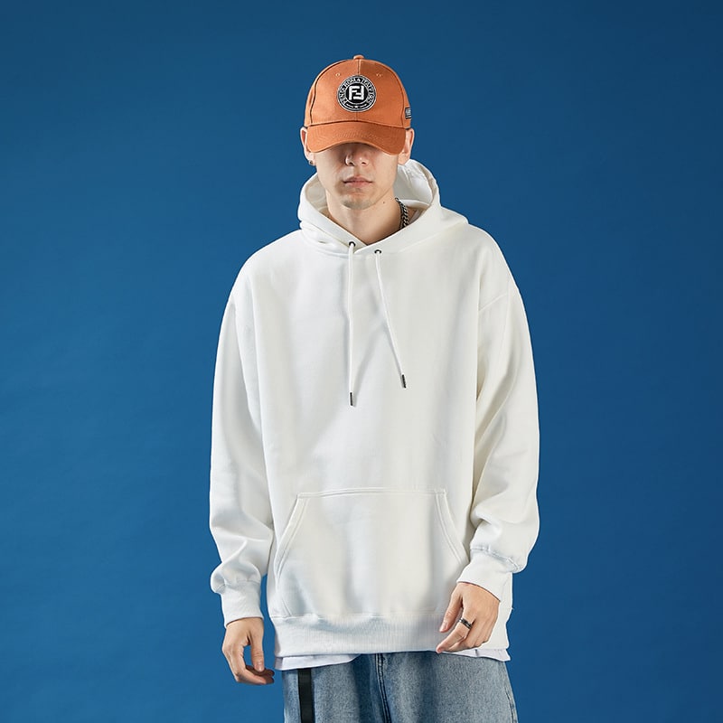 Áo hoodie basic, Áo Khoác Hoodie Trơn Có Mũ Form Rộng Tối Giản Màu Trắng