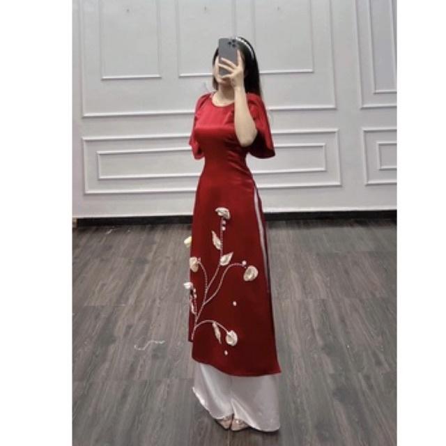 Áo dài tay loe nhún bèo kết tà