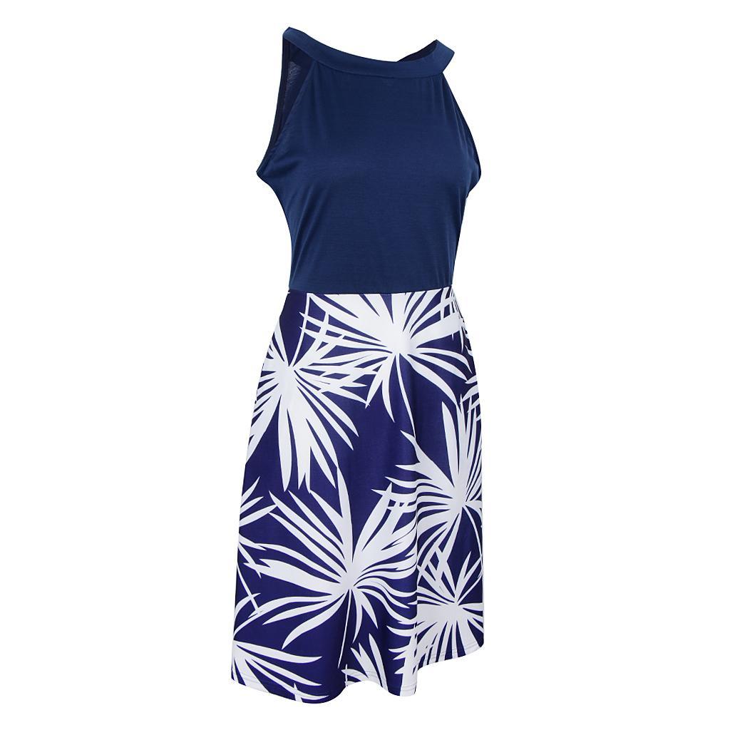 Women's Fashion Vintage Sleeveless Halter Neck Floral A-line Dress Holiday Dress