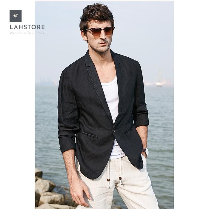 Áo vest Blazer nam linen dáng lửng LAHSTORE, phong cách châu Âu