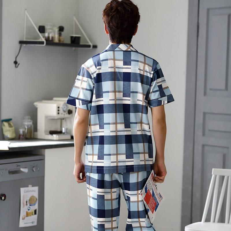 Đồ bộ Pijama cộc tay họa tiết sọc Caro style Hàn Quốc-Đồ bộ nam vải COTTON 100% dày dặn & thông thoáng