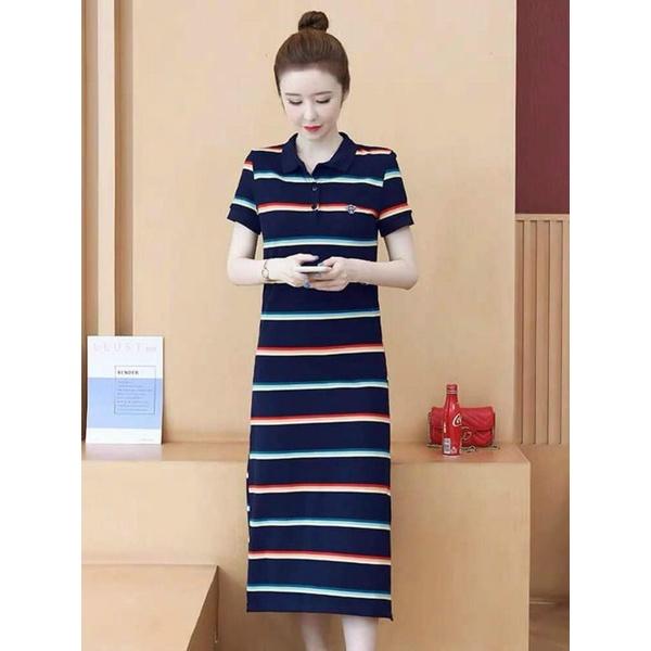 HÀNG NHẬP - ĐẦM THUN SUÔNG HỌA TIẾT SỌC NGANG SẮC MÀU