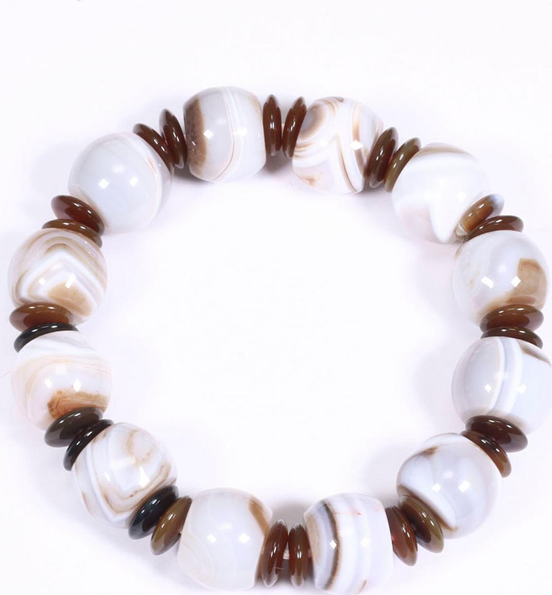 Vòng tay đá mã não (Agate) trắng viên hình trống 13x10mm mệnh thủy, kim - Ngọc Quý Gemstones