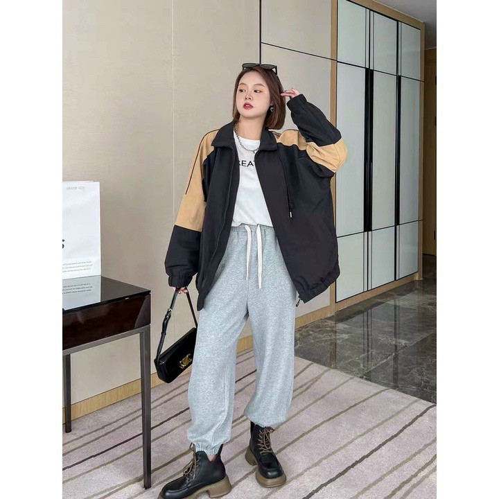 Hình ảnh Áo khoác dù nữ CỔ CAO nam mặc được phối màu sọc tay full zip chất dù 2 lớp dày dặn mẫu mới 2023