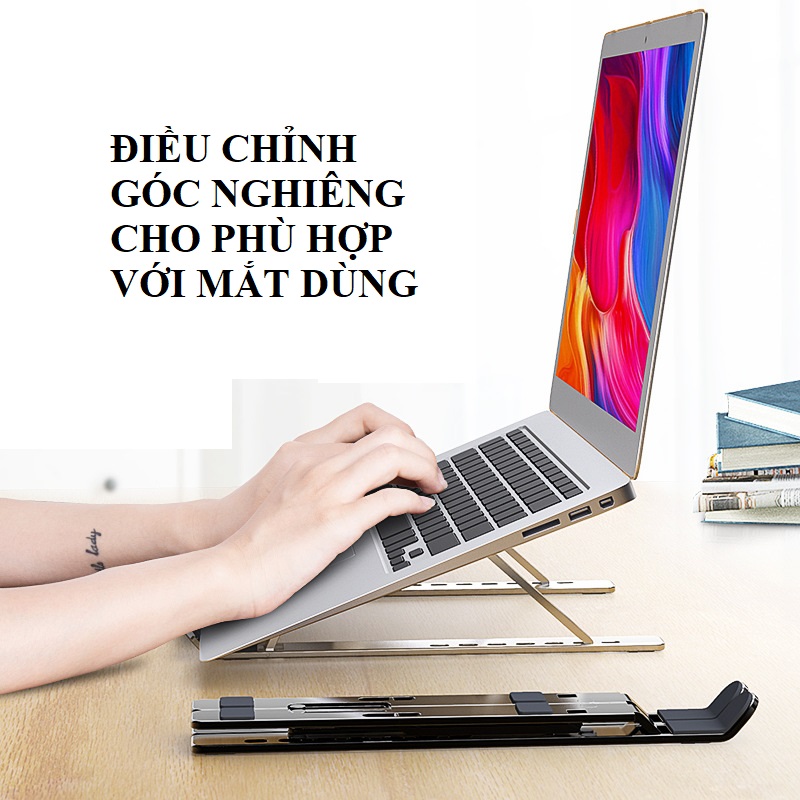 Giá đỡ hợp kim nhôm cao cấp gấp gọn dành cho Laptop, điện thoại giúp tản nhiệt có thể điều chỉnh độ cao hàng chính hãng PKCB HPT1026