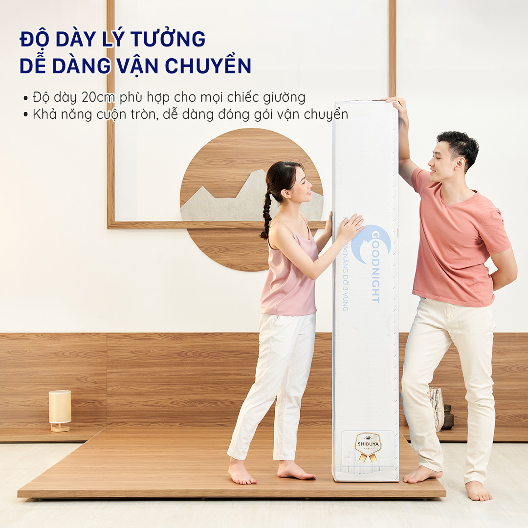 Nệm foam Goodnight Shibuya Platinum 20cm công nghệ Nhật Bản - Khả năng nâng đỡ tốt, tạo độ cứng mềm lý tưởng cho cột sống lưng