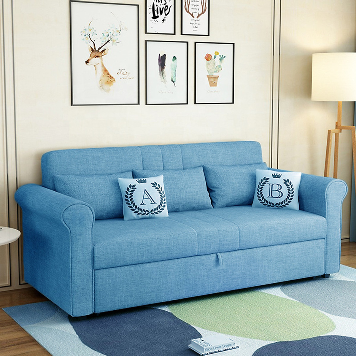 Sofa giường kéo Tundo thông minh màu xanh dương nhạt