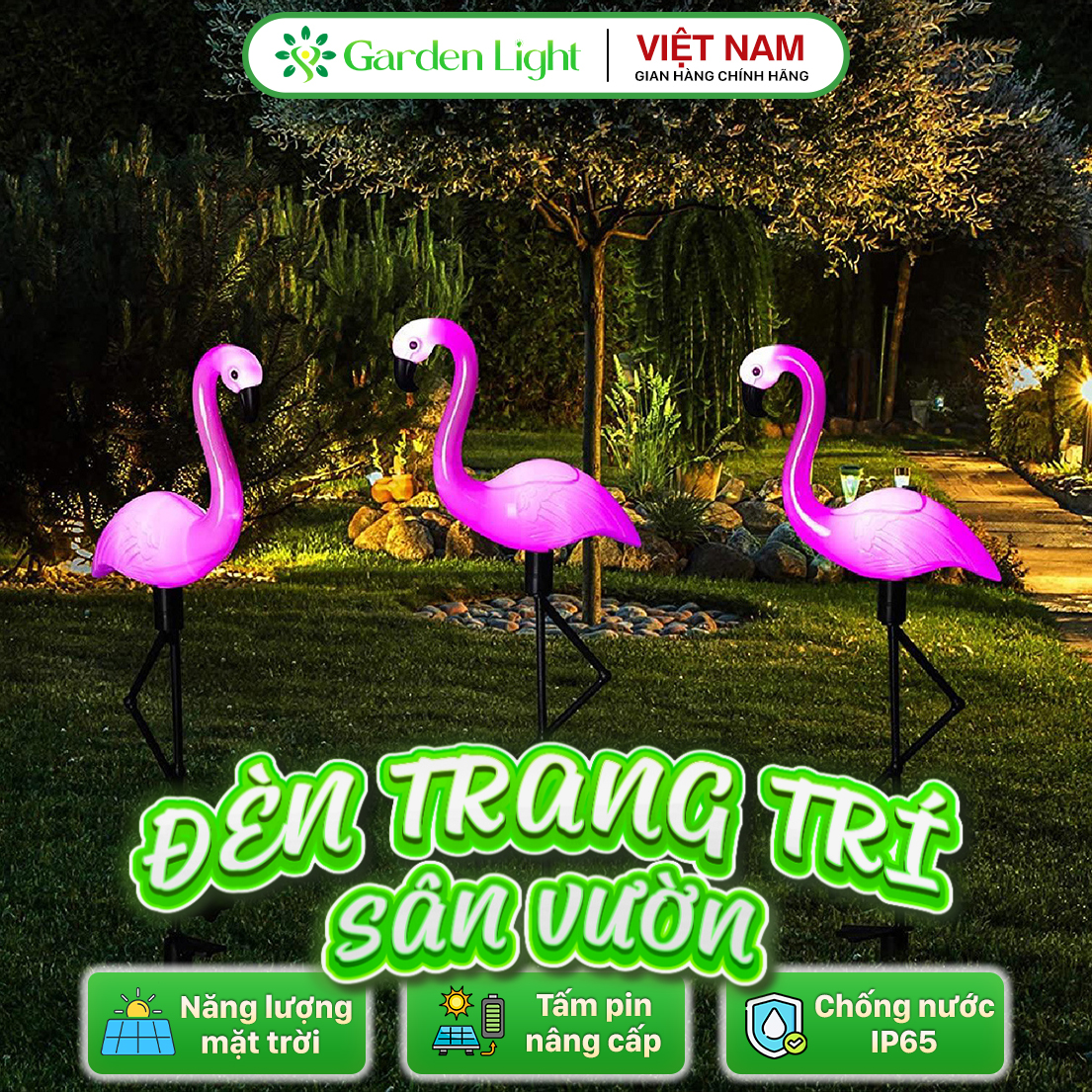Đèn Trang Trí Năng Lượng Mặt Trời Chim Hồng Hạc, Hình Ảnh Độc Đáo, Chống Nước IP44 - DA3042