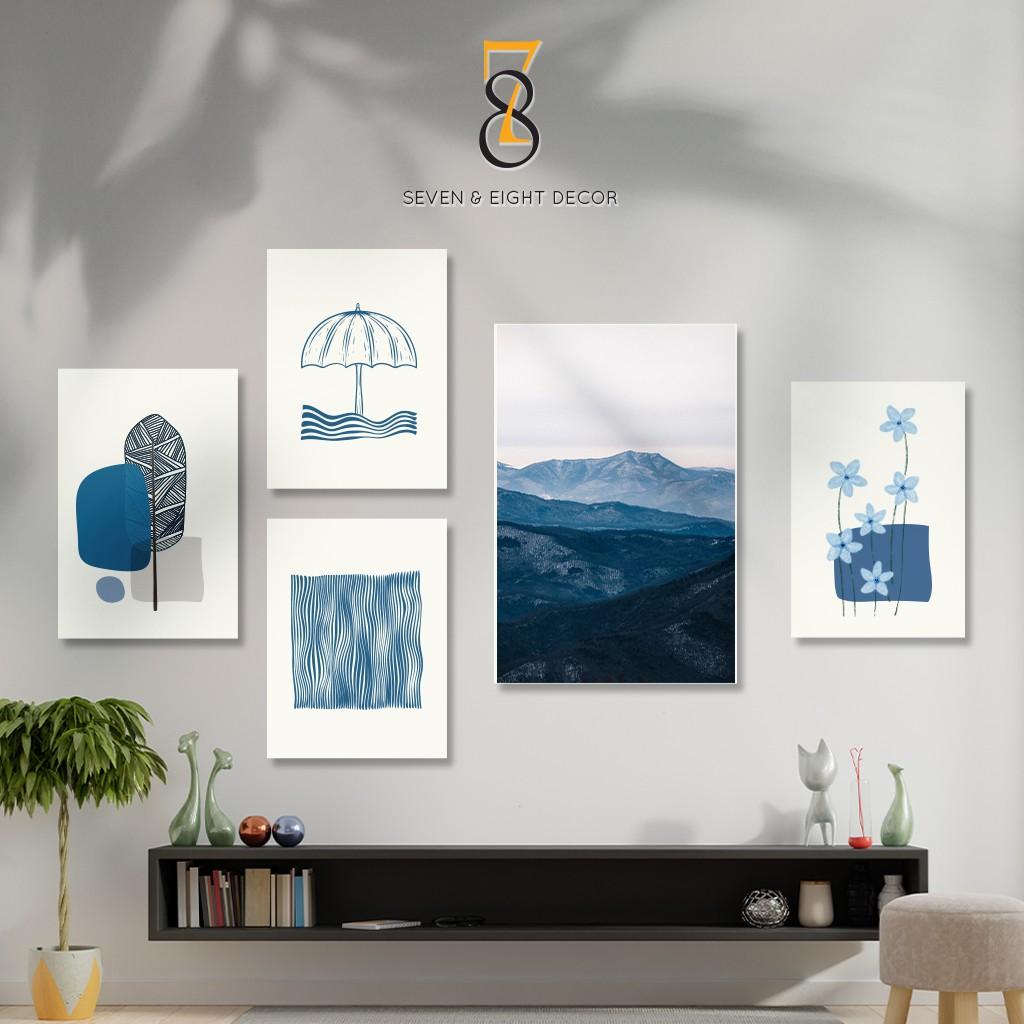 Bộ 05 Tranh Canvas | Xanh Dương Dịu Mát 5FBLU001 | Tranh Căng Khung Cao Cấp | Tặng Kèm Đinh Đa Năng