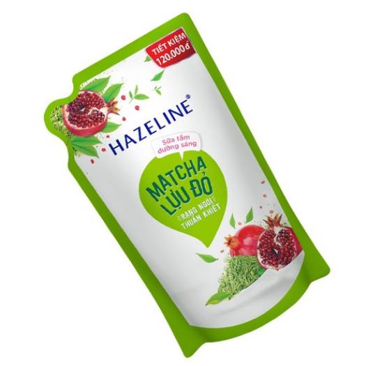 Sữa tắm Hazeline Dưỡng Thể Trắng Sáng & Mịn Da Từ Thiên Nhiên Matcha Lựu Đỏ Túi 900g