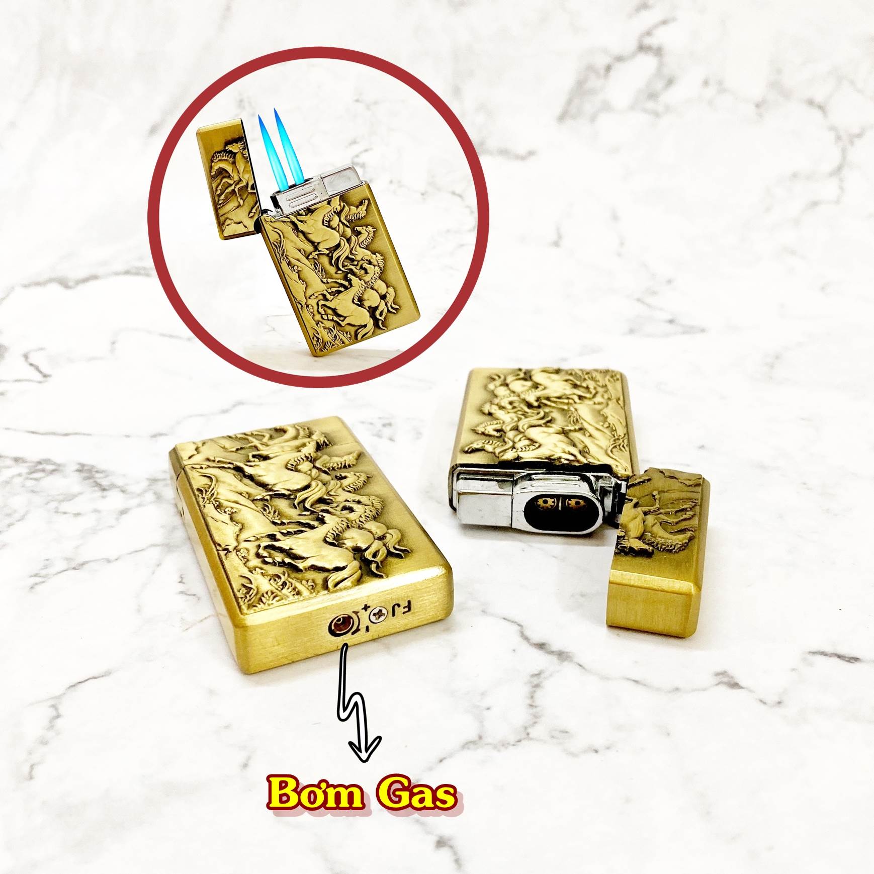 Hột quẹt bật lửa khè 2 tia hình mã đáo thành công - xài ga