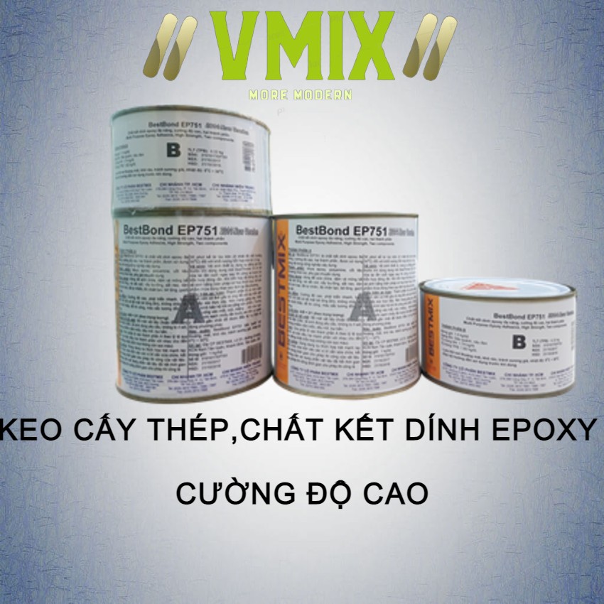 [1kg] Keo cấy sắt thép gốc epoxy và hàn vết  nứt bê tông cường độ cao thi công đơn giản bám dính tốt tất cả các bề mặt vật liệu.Chống thấm Vmix