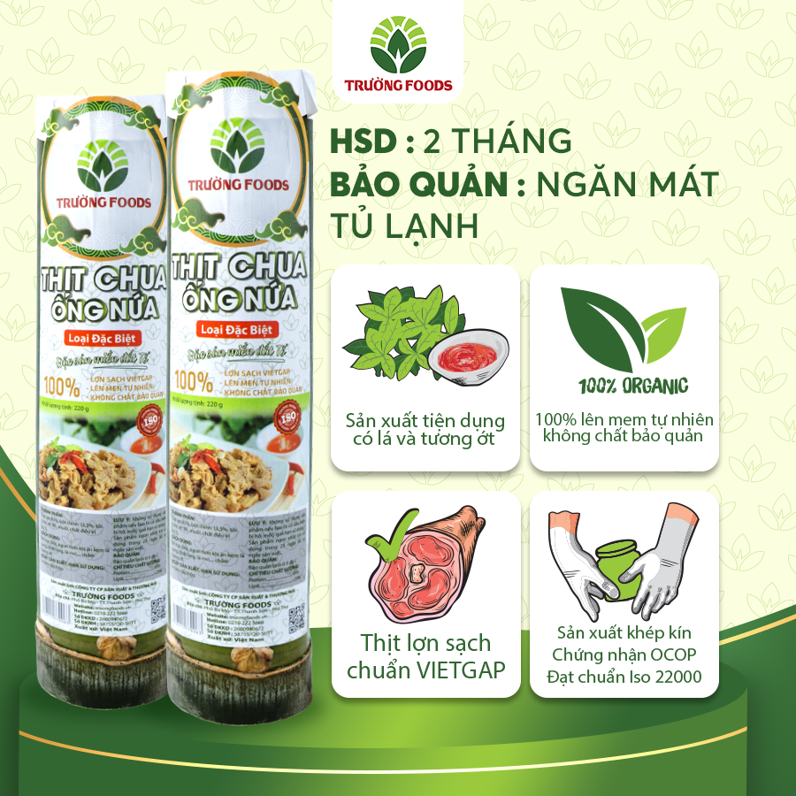 Combo 3 Thịt Chua Ống Nứa Đặc Biệt Trường Foods 180g/Ống