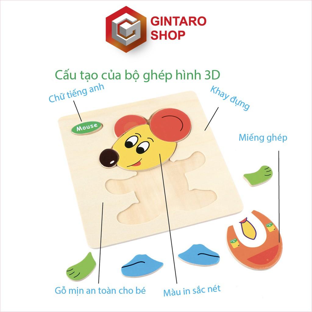 Bộ ghép hình cho bé , Đồ chơi ghép hình bằng gỗ nổi 3D có chữ cái tiếng anh giúp bé vừa chơi vừa học GINTARO SHOP