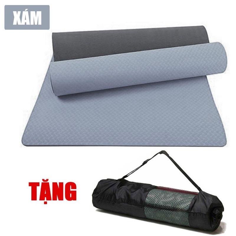 Combo thảm tập yoga TPE 6mm 2 lớp + bóng tập yoga 65cm cao cấp (Tặng túi đựng thảm và bơm bóng