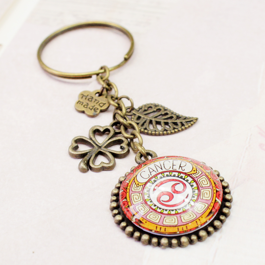 Móc khóa 12 cung hoàng đạo Zodiac màu sắc tươi sáng phong cách retro siêu đẹp 06646-MK0025