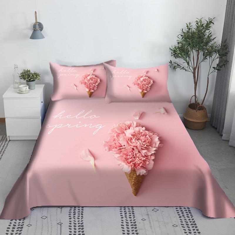 Hoa Giường Bộ Ga Gối Và Vỏ Gối 3d Chăn Ga Gối In Kỹ Thuật Số Tấm Phẳng Vua Kích Thước Bộ Chăn Ga Nhà Dệt