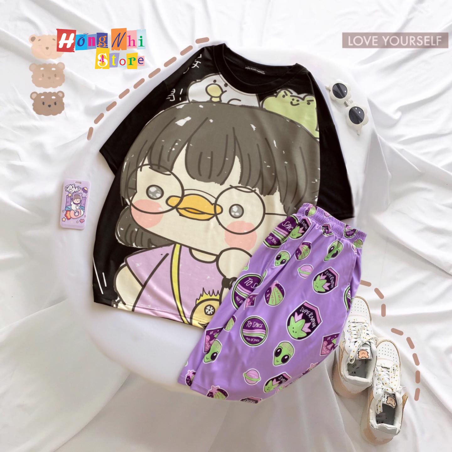 Quần Short Cartoon Unisex, Quần Đùi Hoạt Hình Loang Màu Phiên Bản Mới - MM