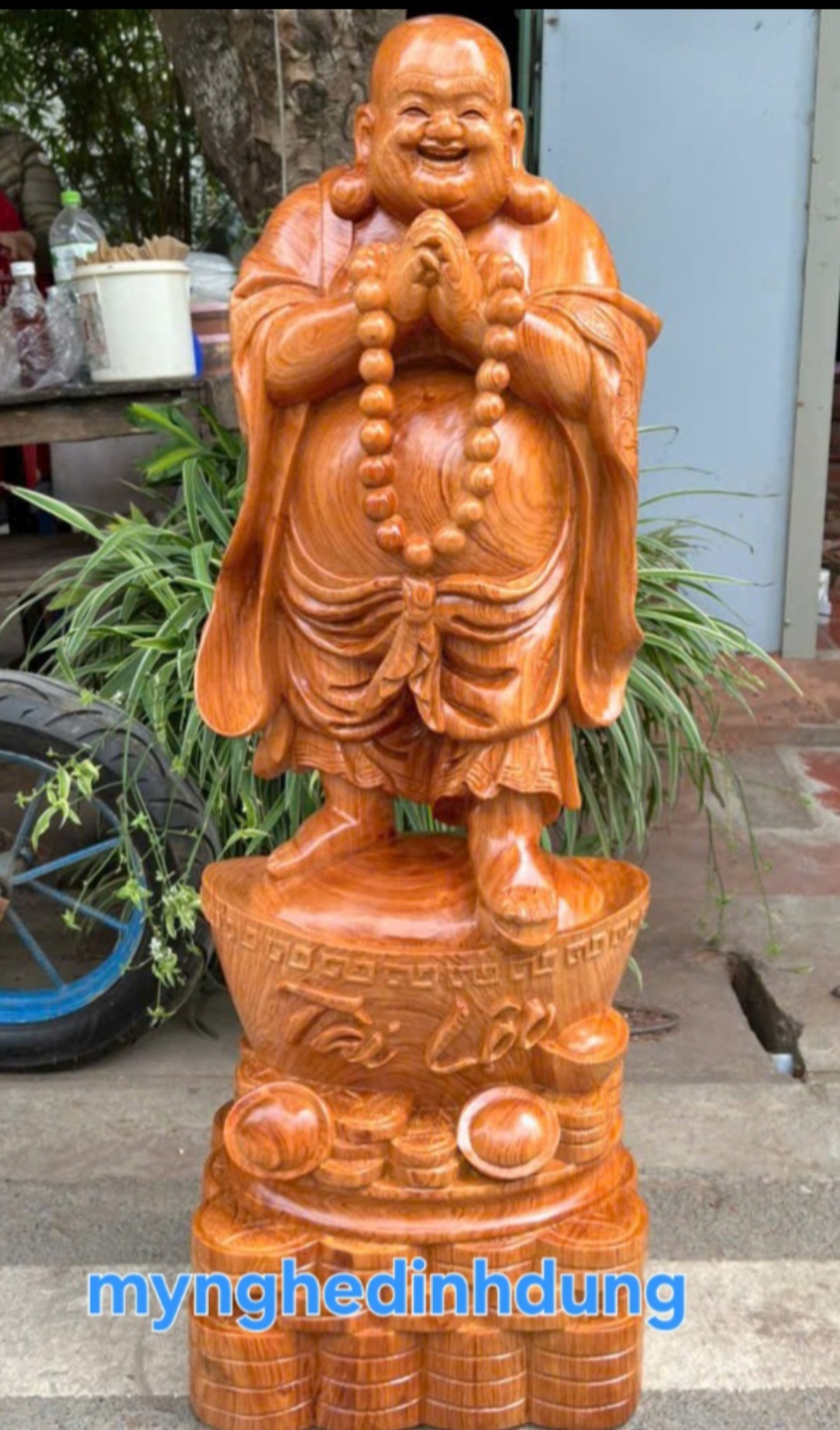 Tượng phật di lặc chúc phúc bằng gỗ hương đá kt cao 60cm