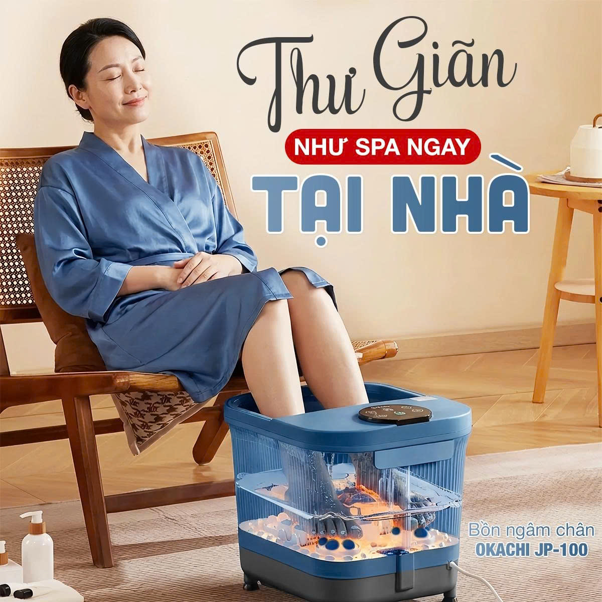 Bồn ngâm chân gấp gọn có 6 con lăn OKACHI JP-100