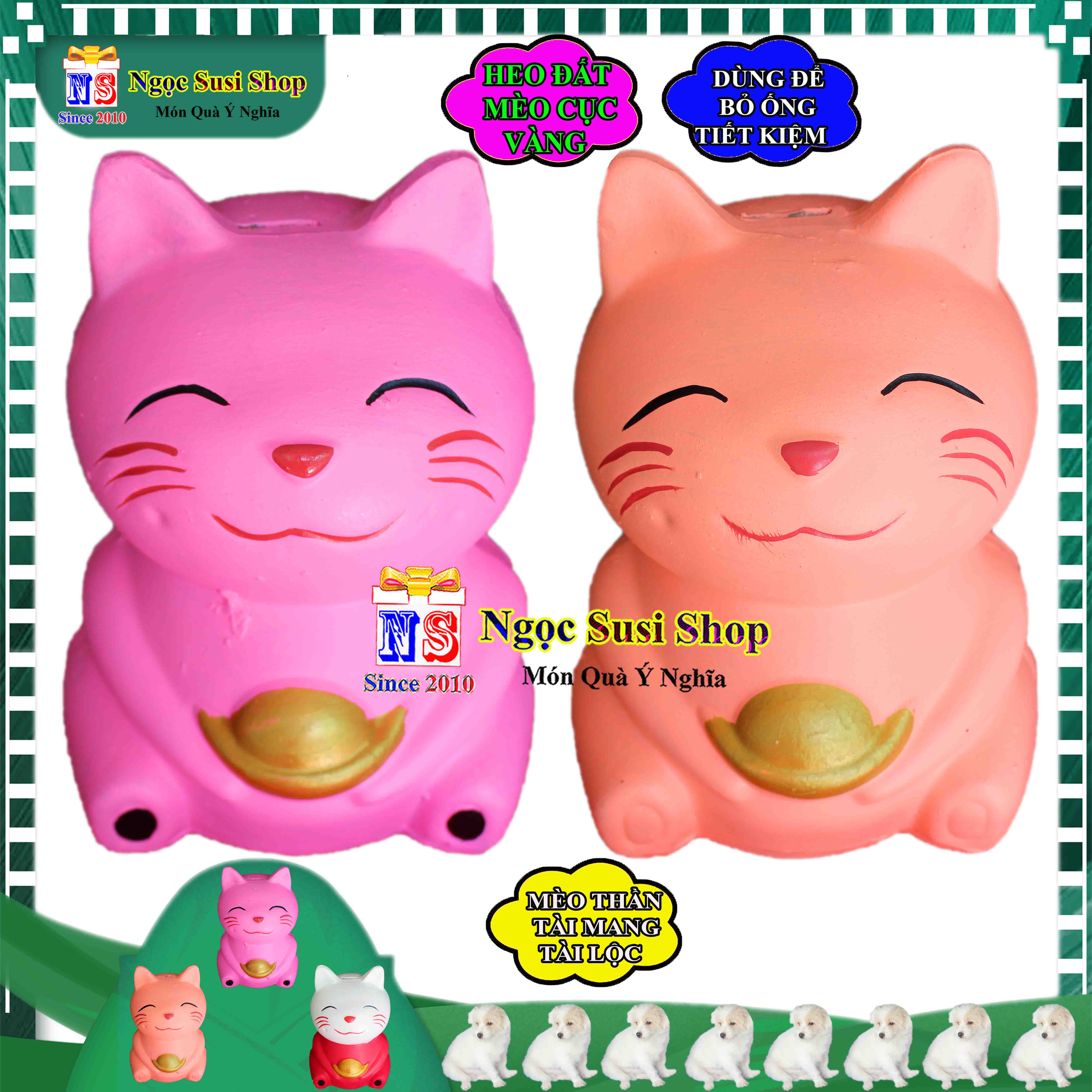 CON HEO ĐẤT HÌNH CON MÈO ÔM CỤC VÀNG DÙNG BỎ ỐNG TIẾT KIỆM - LỢN ĐẤT HÌNH CON MÈO TIẾT KIỆM ĐỘC LẠ GIAO NGẪU NHIÊN MÀU