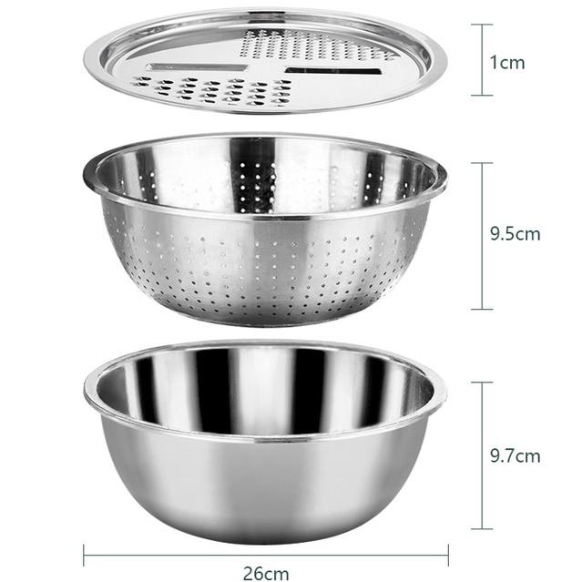 BỘ RỔ NẠO INOX ĐA NĂNG 3 CHI TIẾT SIÊU TIỆN LỢI - ĐƯỜNG KÍNH 26CM