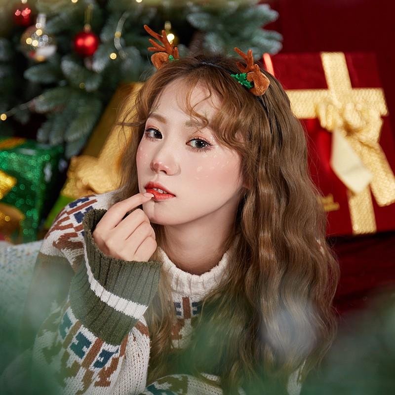 Kẹp tóc noel tai hươu bông nâu sừng đỏ