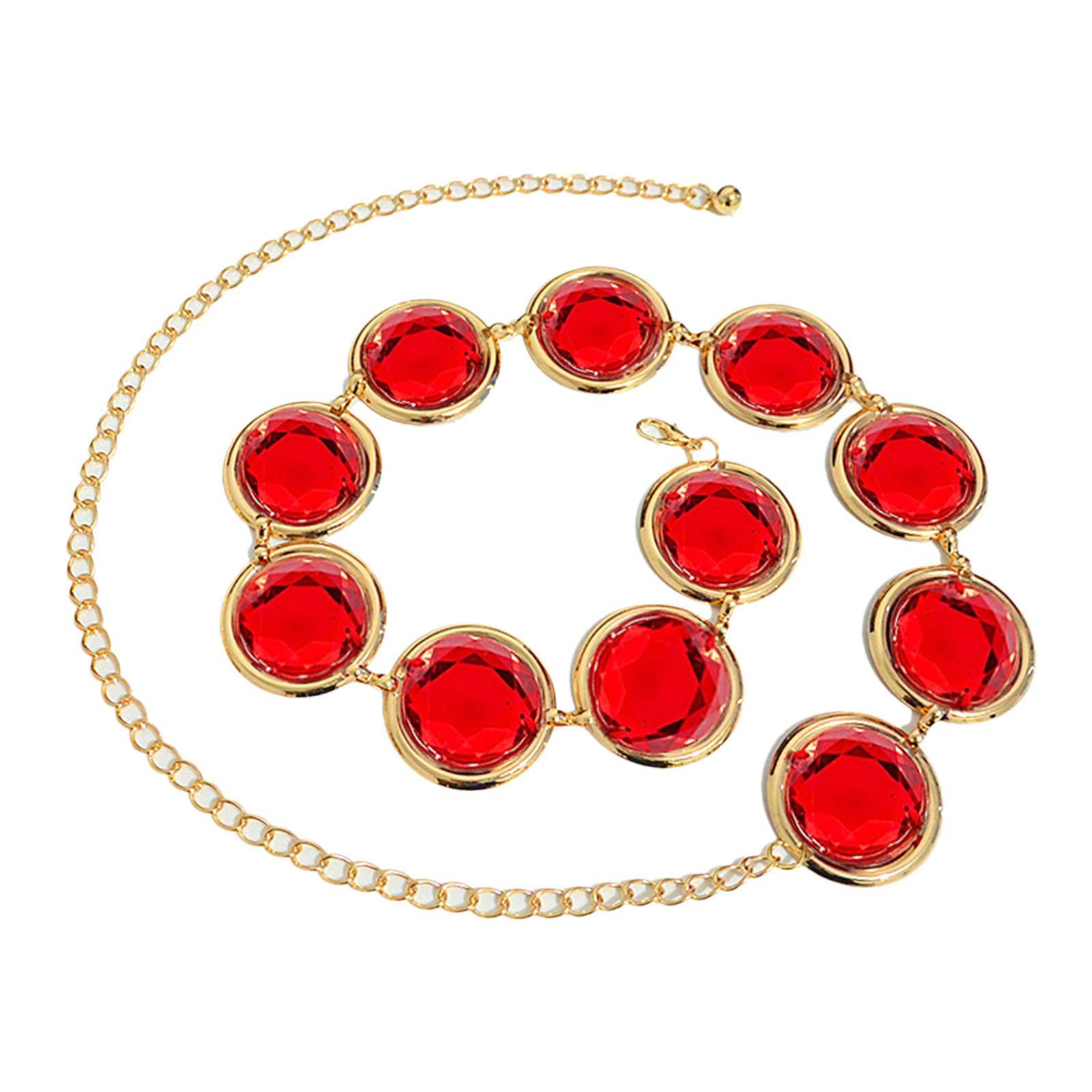 Women Waist Belt, Elegant Red Stone Waist Chain, Mirrored Anime Cosplay Decorative Casual Adjustable Ladies' Belt