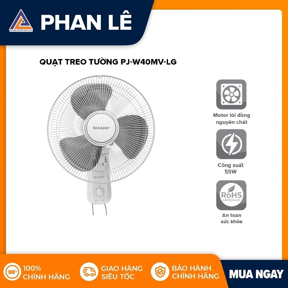 Quạt treo tường Sharp PJ-W40MV-LG - Hàng Chính Hãng