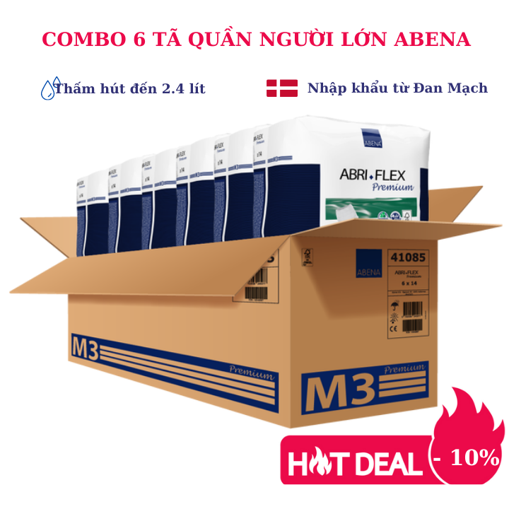 Combo 6 bịch tã quần người lớn Abena Abri Flex Premium M3 - Nhập khẩu Đan Mạch (Gói 14 miếng)