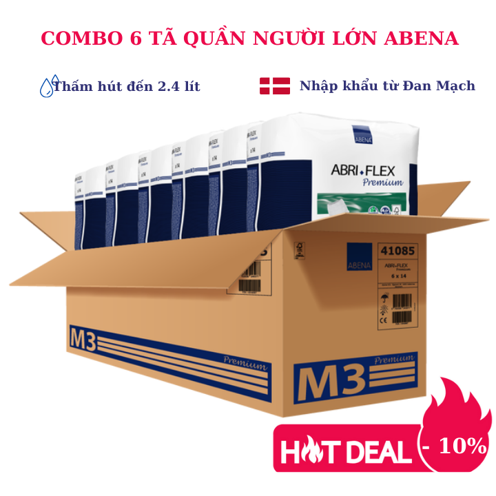 Combo 6 bịch tã quần người lớn Abena Abri Flex Premium M3 - Thấm 2.4 lít - Nhập khẩu từ Đan Mạch (14 miếng/bịch)