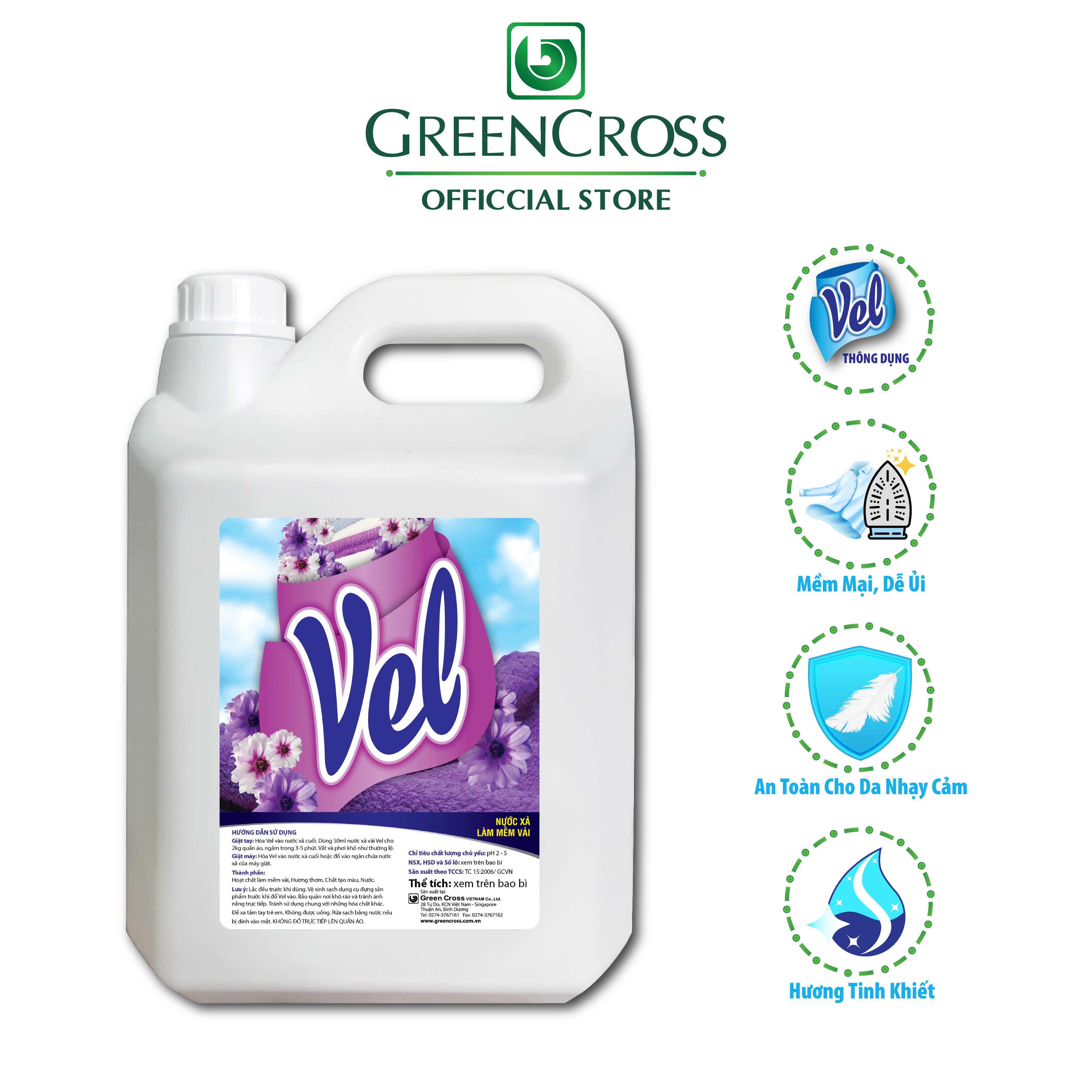 Nước xả mềm vải VEL Tinh khiết - Can 5 Lít Tặng kèm 1 Chai Nước giặt VEL 950ml