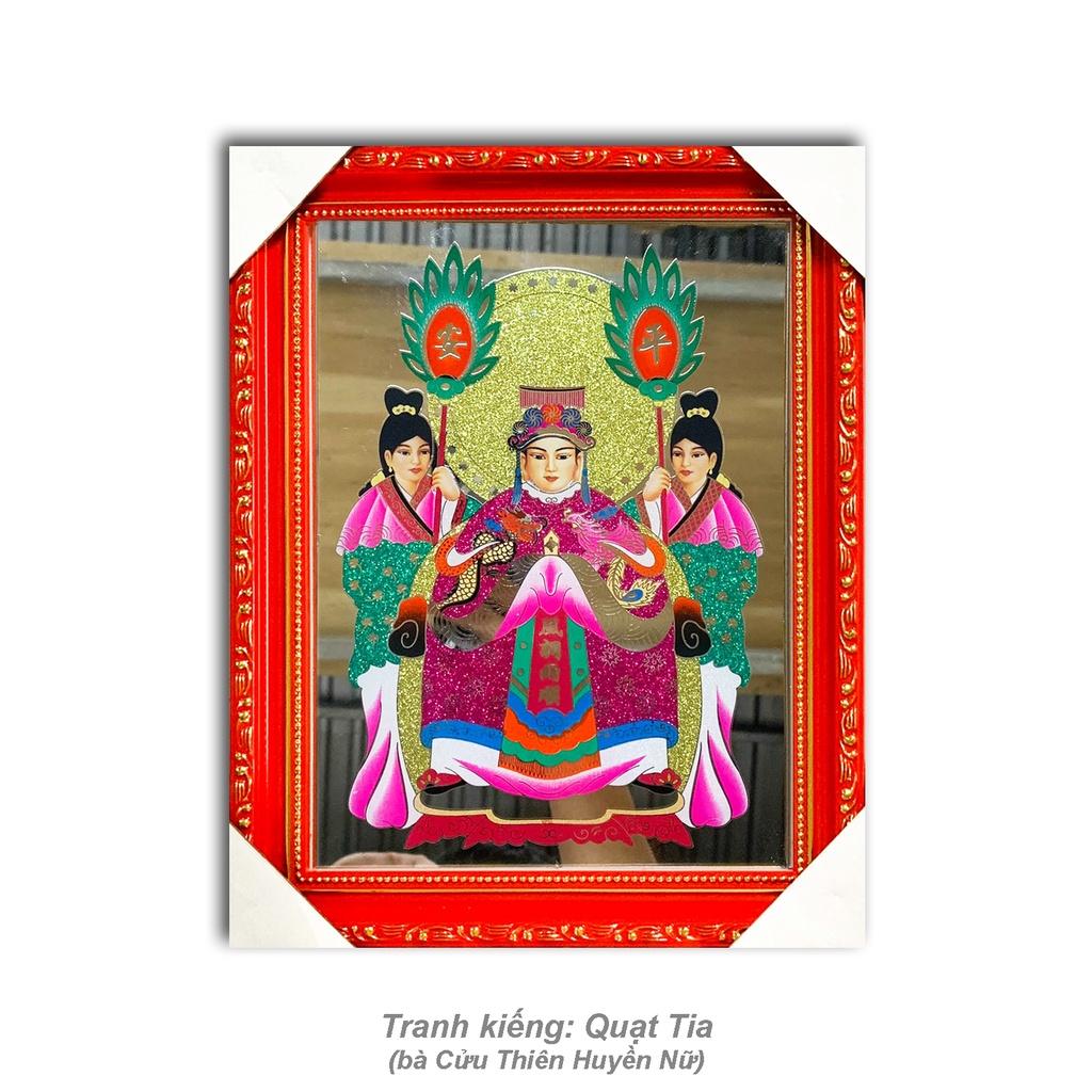 Tranh Kiếng Cửu Thiên Huyền Nữ nương nương chạm nét - khung gỗ